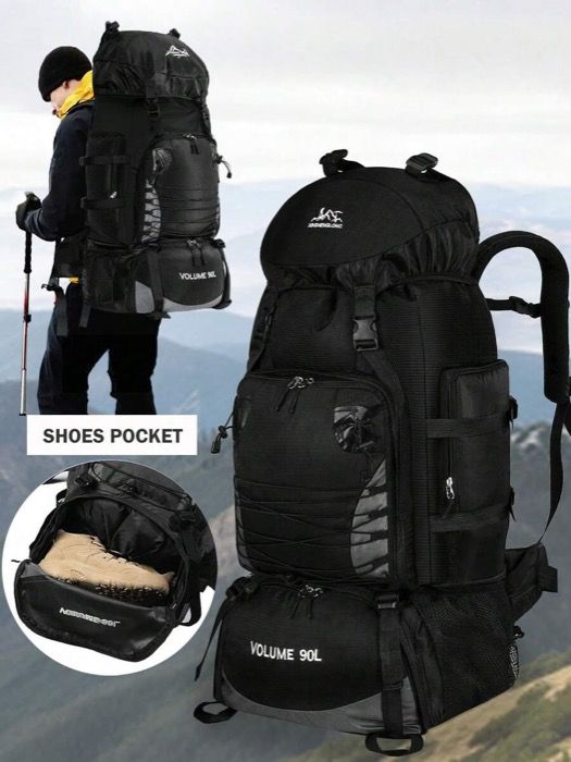 バッグ メンズ バックパック 90L トラベルバッグ 大容量 キャンプバックパック、クライミングバックパック アウトドアスポーツ ハイキング トレッキング ショルダーバッグ 防水レインカバー付き