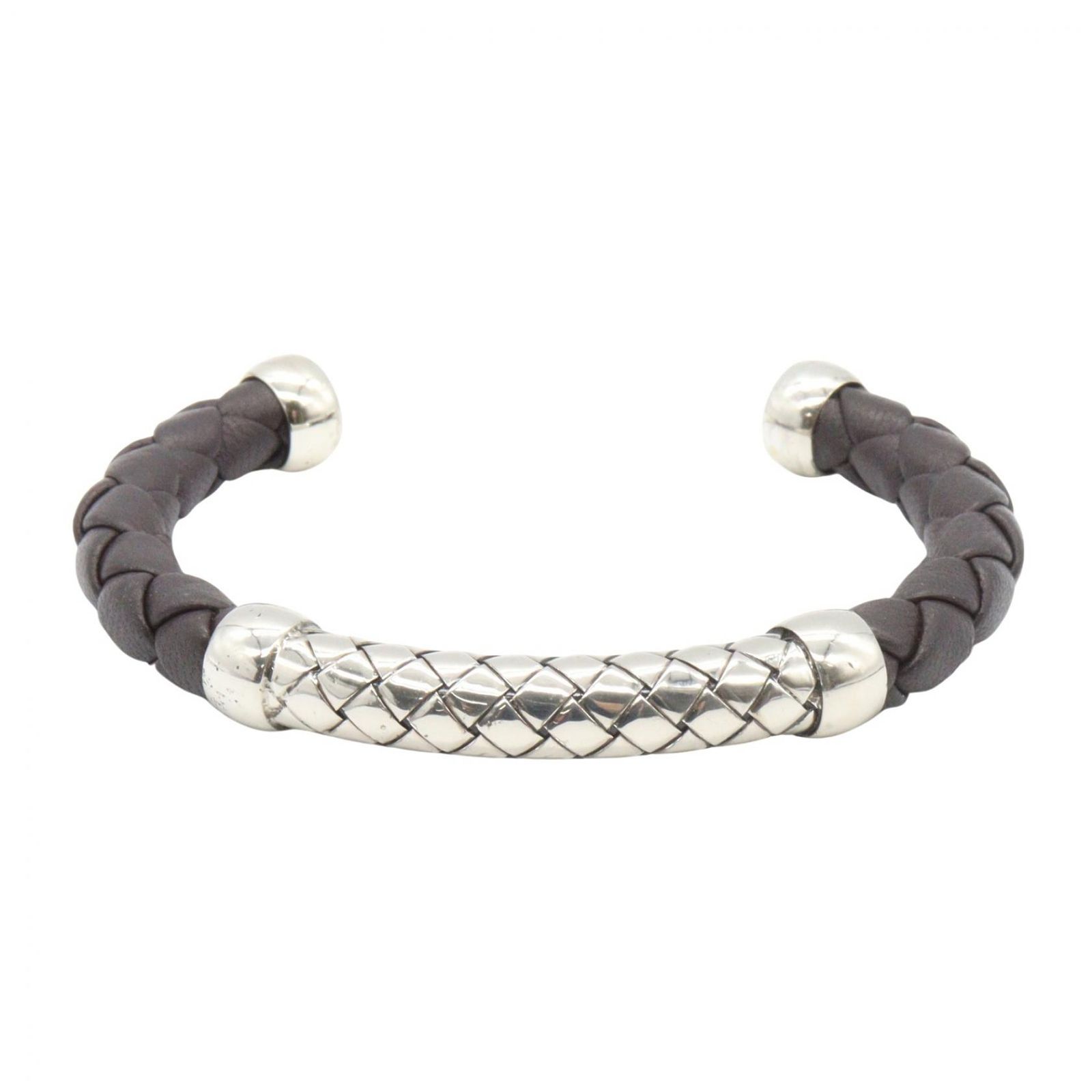 ボッテガヴェネタ BOTTEGA VENETA バングル イントレチャート バングル レザー 腕回り17㎝ レザー シルバー925 イントレチャート バングル レザー レディース Used A