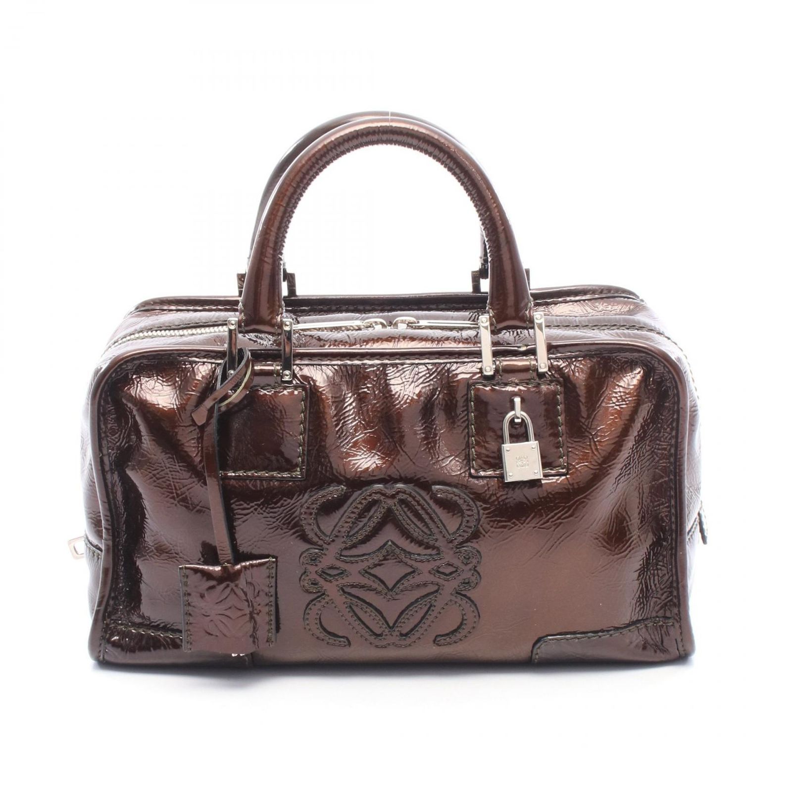 ロエベ LOEWE ハンドバッグ アマソナ28 311.06.001 ダークブラウン パテントレザー アマソナ28 レディース Used B