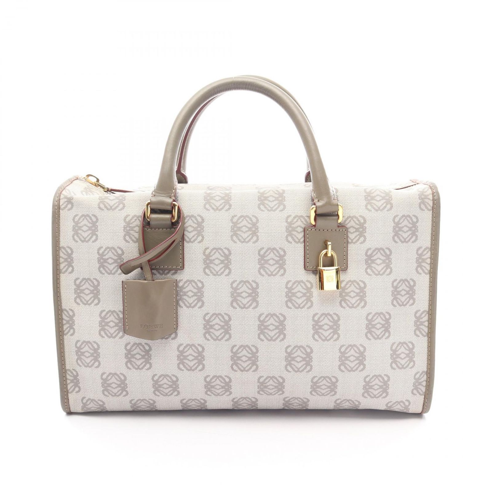 ロエベ LOEWE トートバッグ アナグラム グレー PVCコーティングキャンバス レザー アナグラム ボストン レディース Used B