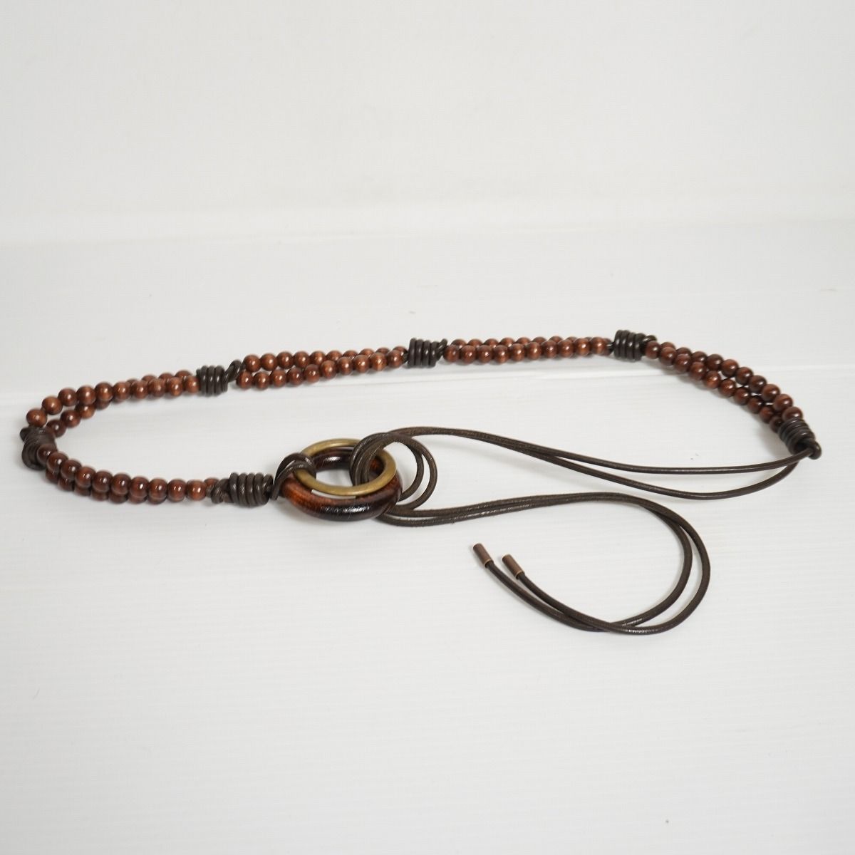 美品 Stu Satou サトウ Urushi Ring Belt ダブル リング ベルト ウォレットチェーン ブラウン 漆塗り URUSHI004 茶 3584Q★2