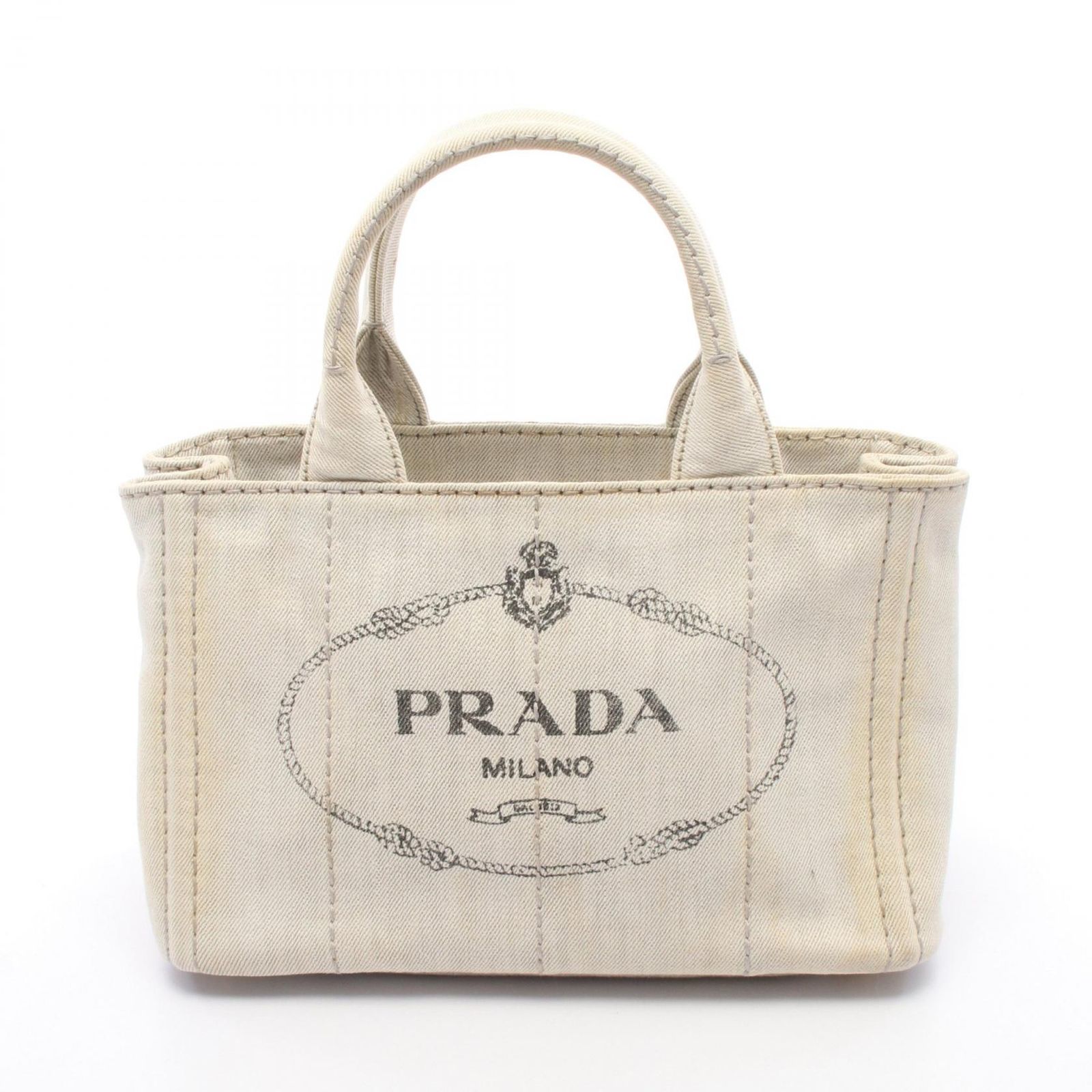 プラダ PRADA トートバッグ CANAPA カナパ ホワイト キャンバス カナパ トートバッグ レディース Used B