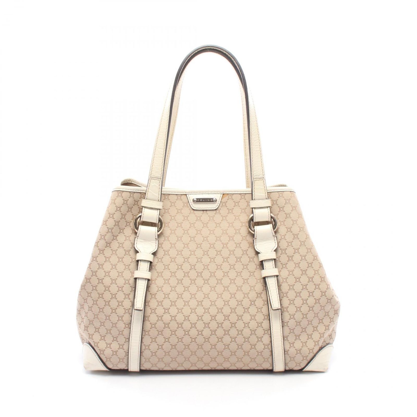 セリーヌ CELINE トートバッグ マカダム ベージュ/アイボリー キャンバス レザー マカダム トートバッグ レディース Used B