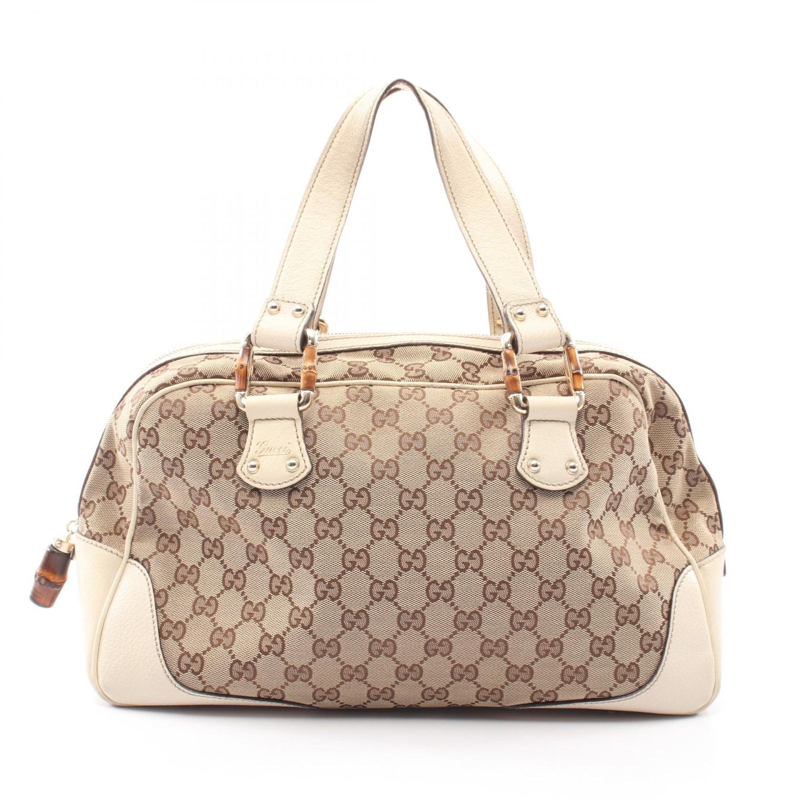 グッチ GUCCI トートバッグ バンブー GGキャンバス 154377 ベージュ/アイボリー キャンバス レザー バンブー ボストン レディース Used B