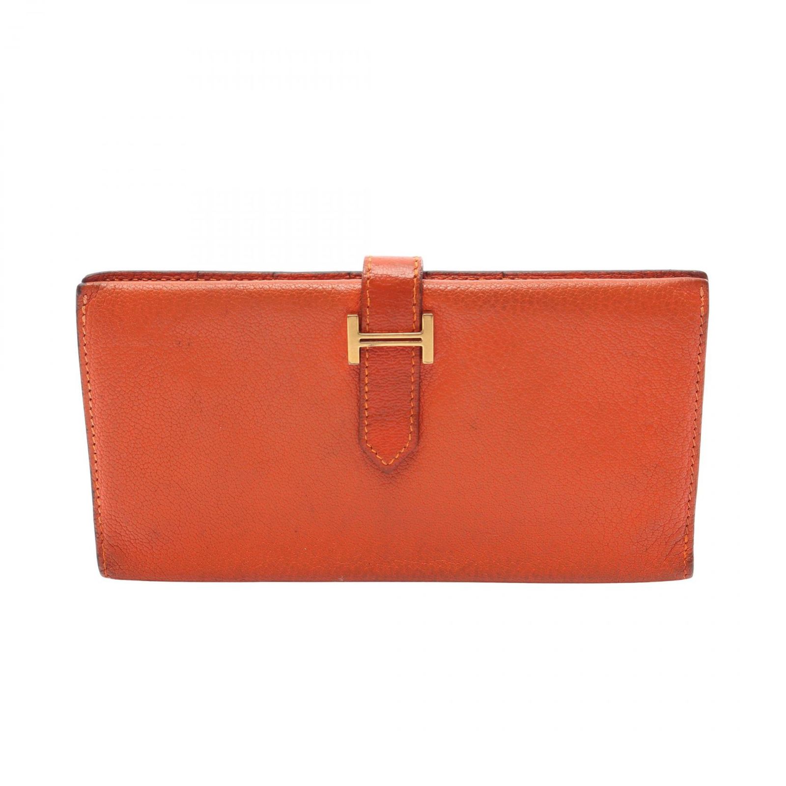 エルメス HERMES 二つ折り長財布 ベアンスフレ オレンジ レザー ベアン二つ折長財布 オレンジ レディース Used B