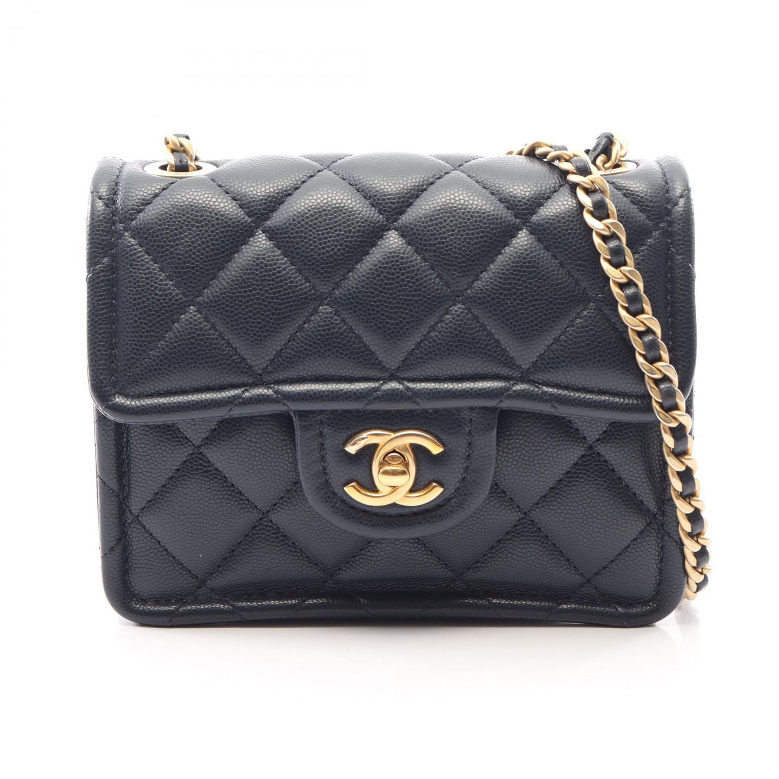 シャネル CHANEL ショルダーバッグ マトラッセ ネイビー キャビアスキン(グレインドカーフ) マトラッセ ミニフラップ チェーンショルダー レディース Used A