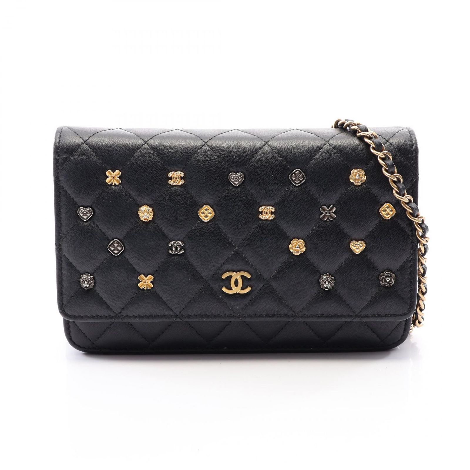 シャネル CHANEL ショルダーバッグ マトラッセ アイコンチャーム ブラック ラムスキン（羊革） マトラッセ アイコンチャーム チェーンウォレット レディース