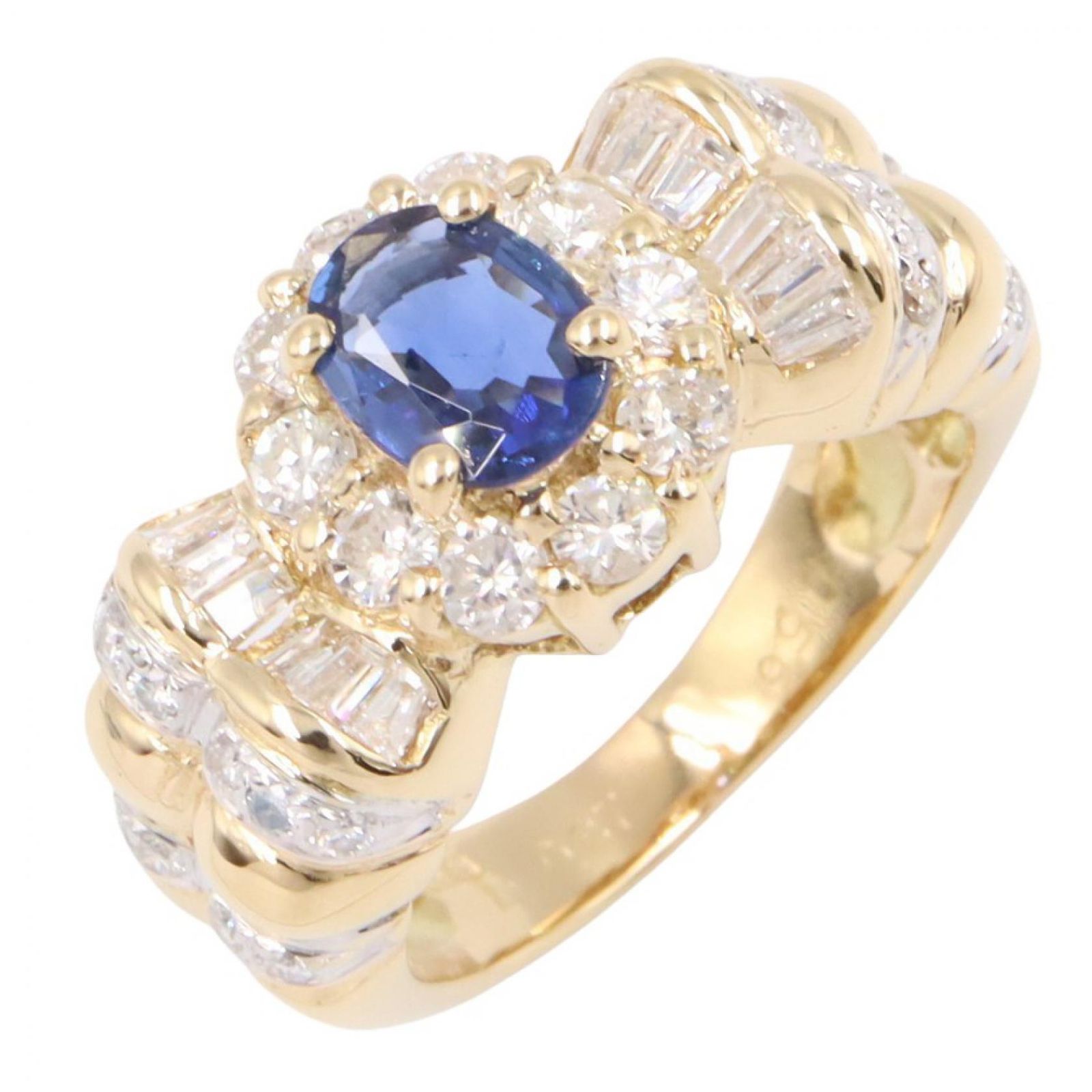 ジュエリー JEWELRY リング・指輪 サファイア ダイヤモンド リング ｻﾌｧｲｱ 7.3g #7.5 K18（イエローゴールド） ダイヤモンド サファイアリング レディース Used A