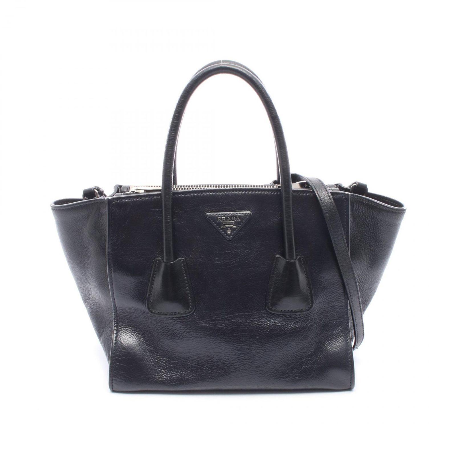 プラダ PRADA ハンドバッグ GLACE'CALF 2WAY B2625M ブラック レザー トライアングルロゴ 2wayショルダー レディース Used B