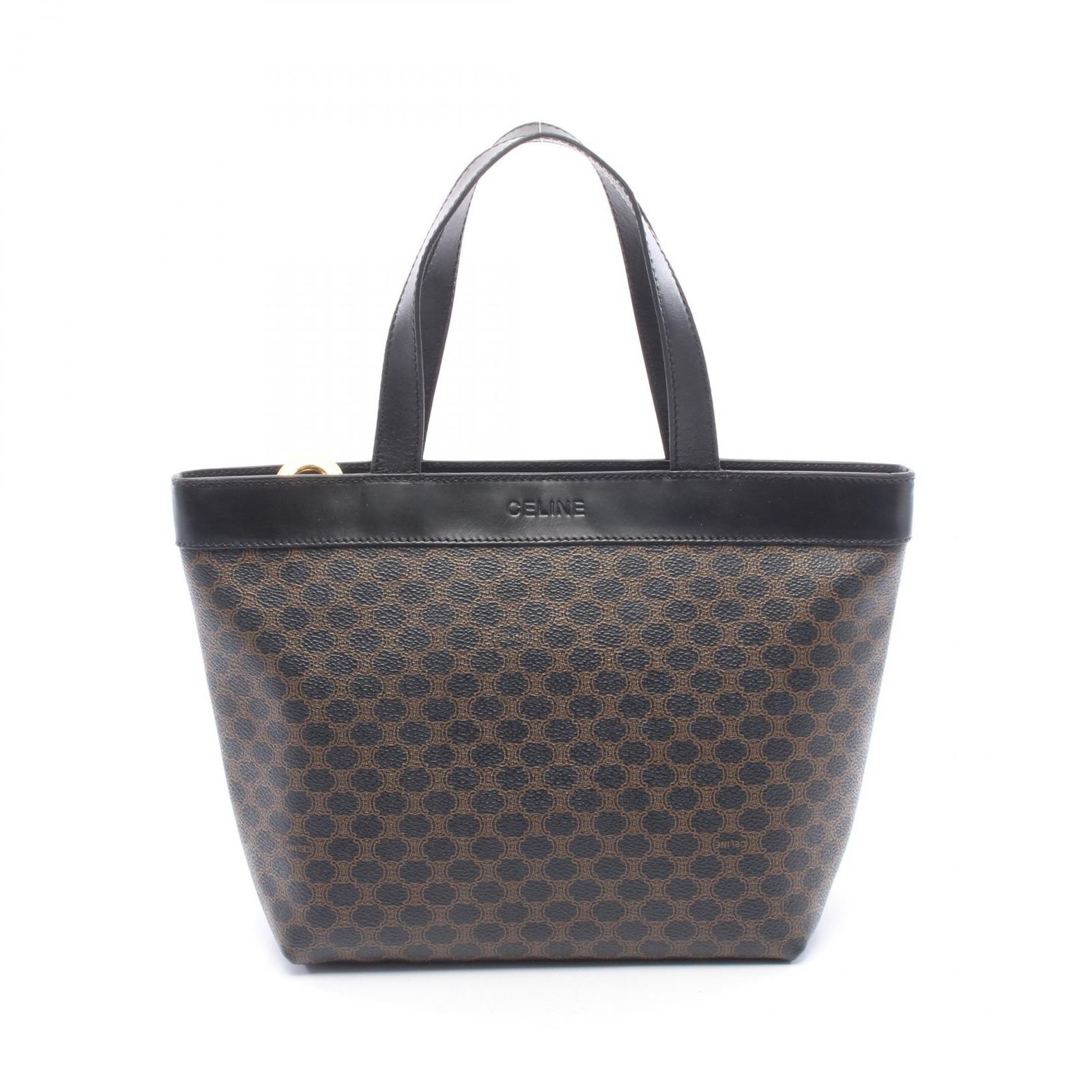 セリーヌ CELINE トートバッグ マカダム ブラック/ブラウン PVCコーティングキャンバス レザー マカダム トート レディース Used B