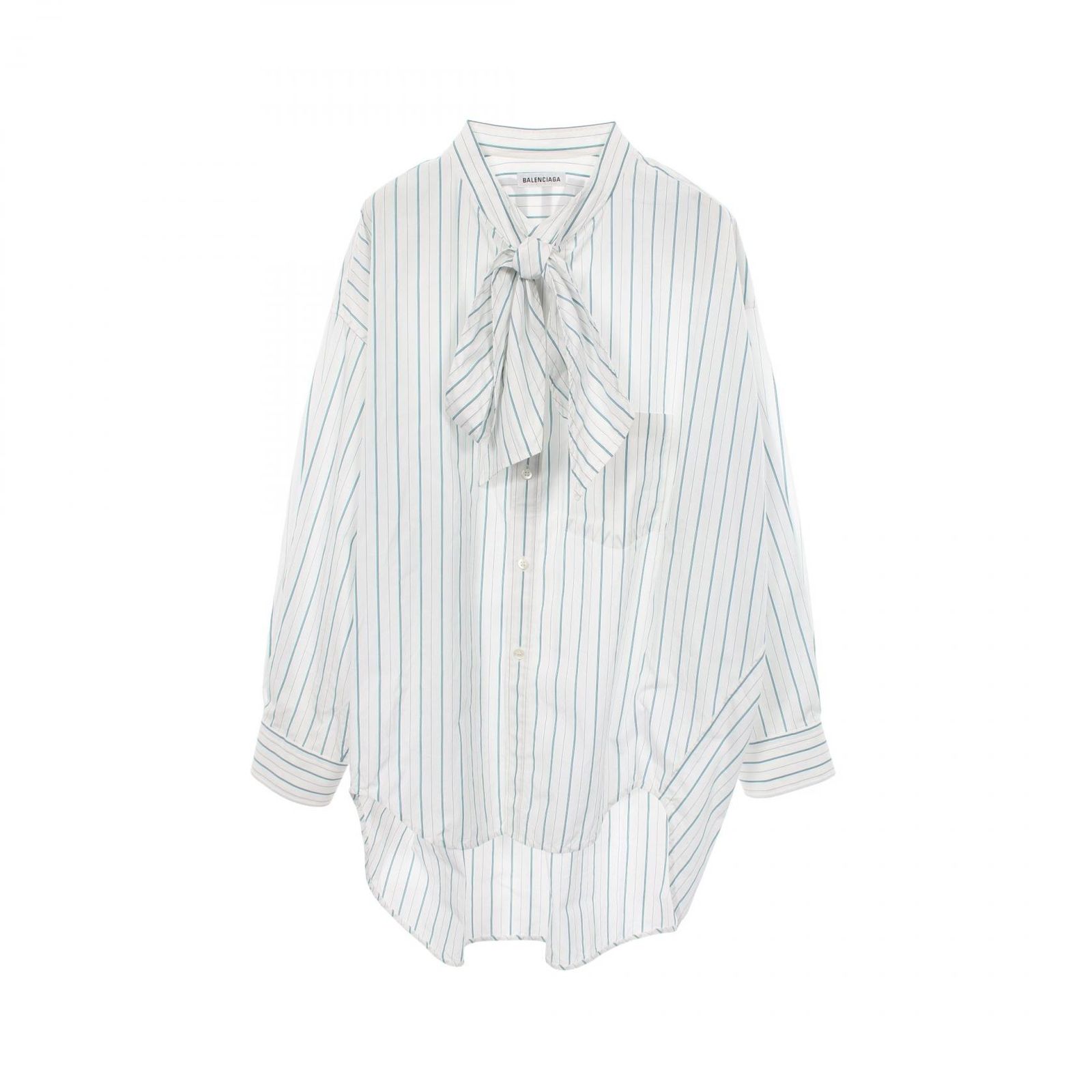 バレンシアガ BALENCIAGA ストライプ ニュースウィング バックロゴ コットン シャツ レディース Used B