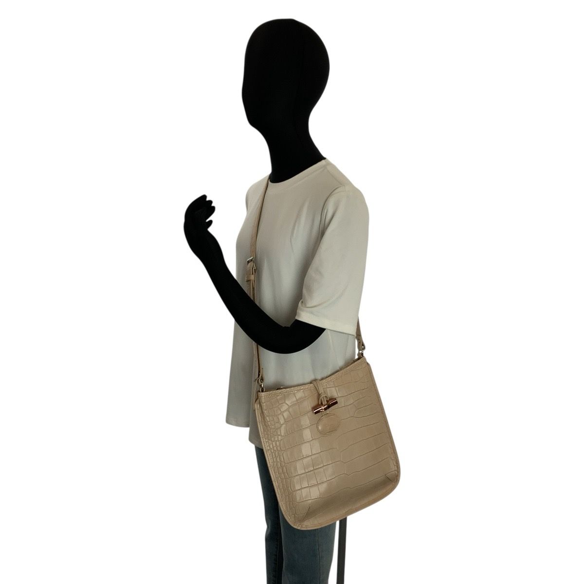美品 Longchamp ロンシャン 型押し ベージュ レザー 2210158133 