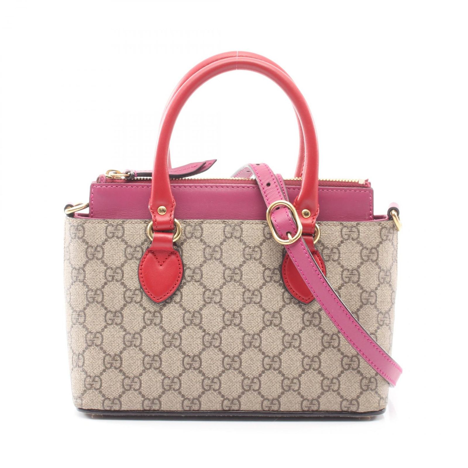 グッチ GUCCI ハンドバッグ GGスプリーム 2WAY 453177 ベージュ/ピンク/レッド PVCコーティングキャンバス レザー GGスプリーム 2wayショルダー レディース Used B