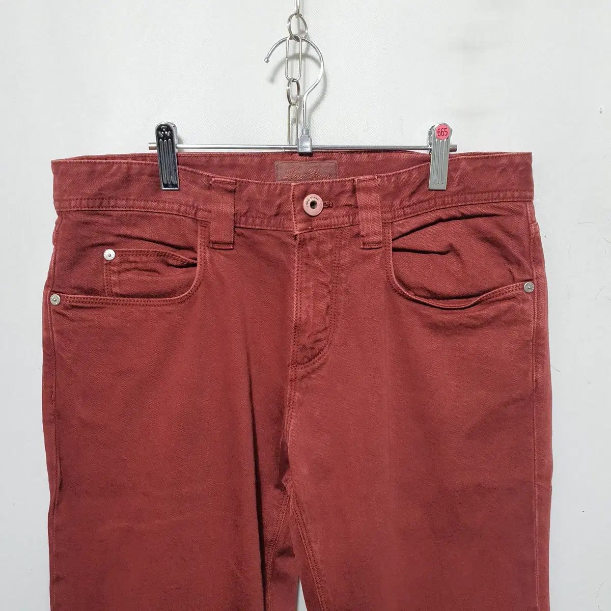 0665) Loro Piana メンズ バーガンディ デニム コットン パンツ 31インチ