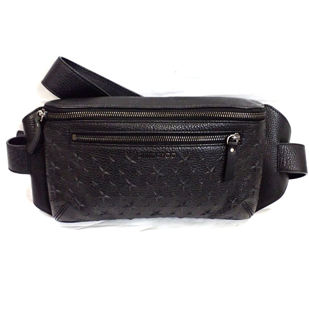 Th697311 ジミーチュウ ボディバッグ ウエストバッグ スターエンボス 本革 ブラック メンズ JIMMY CHOO 中古