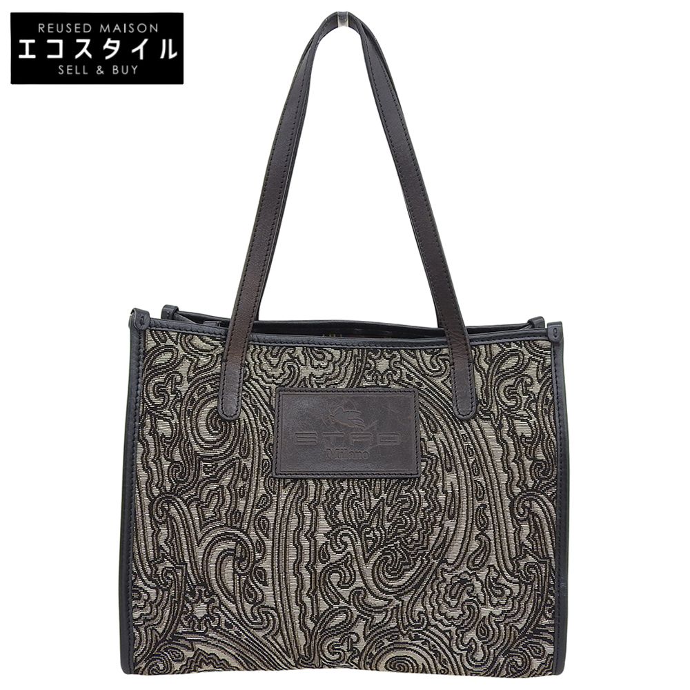 ETRO　エトロ　レザー×ジャカード ハンドバッグ レディース ブラック ブラウン系 1N068