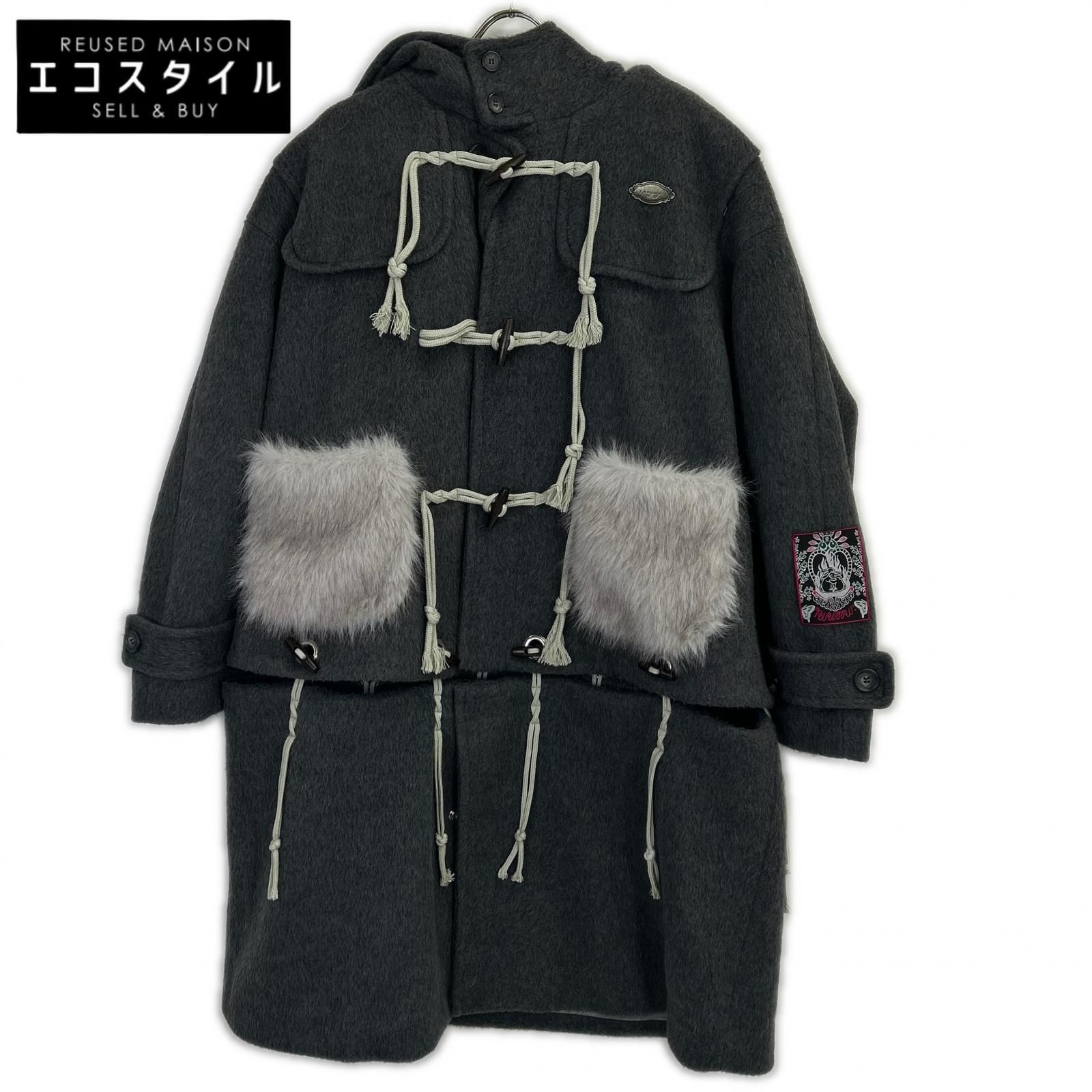 rurumu:　ルルムウ　グレー rrm25AW-CT01 うさ耳ファー ディタッチャブルダッフルコート　FREE