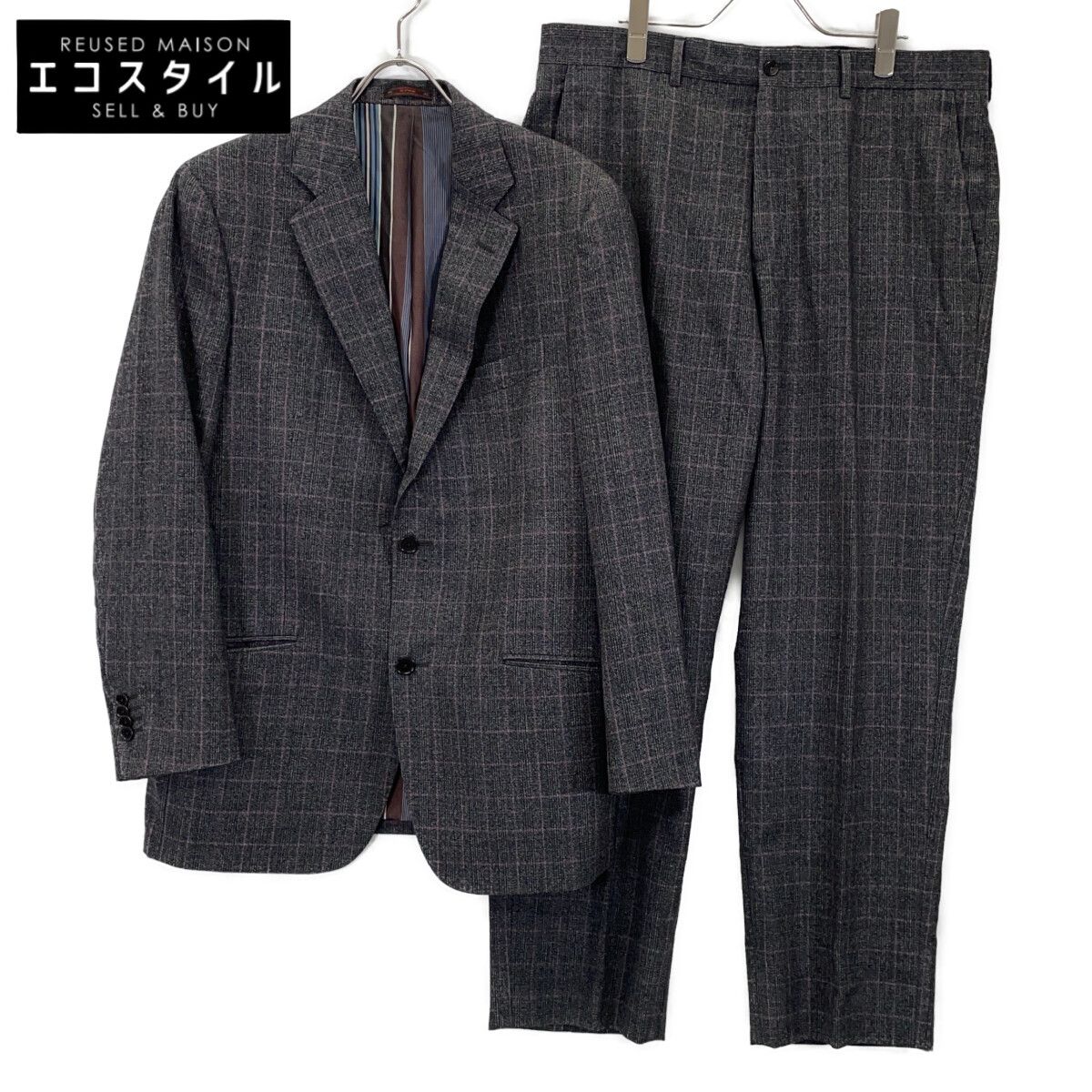ETRO　エトロ　チャコール グレンチェック/ウインドウペーン 10910 フラノ シングルスーツ　52/52