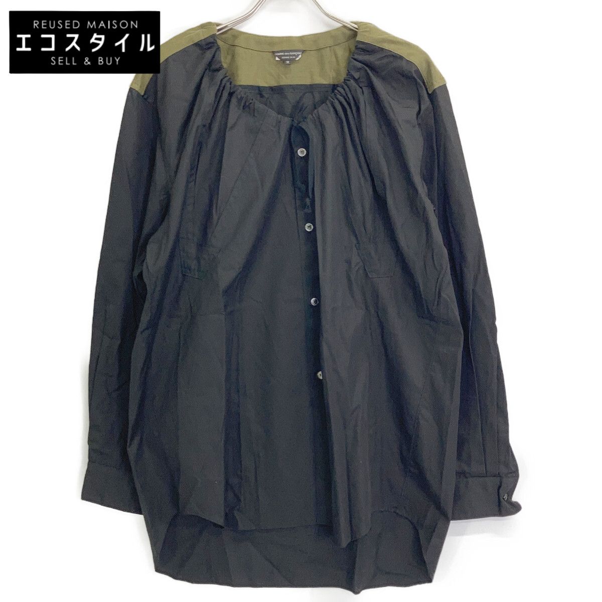 COMMEdesGARCONS HOMME PLUS　コムデギャルソンオムプリュス　PP-B021 25年製 ブラック×カーキ ドッキングシャツ　M