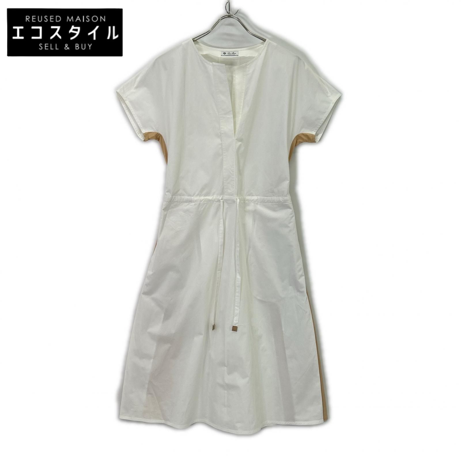 Loro Piana　ロロピアーナ　FAM3432 ホワイト×ベージュ コットン ドローストリングワンピース　40