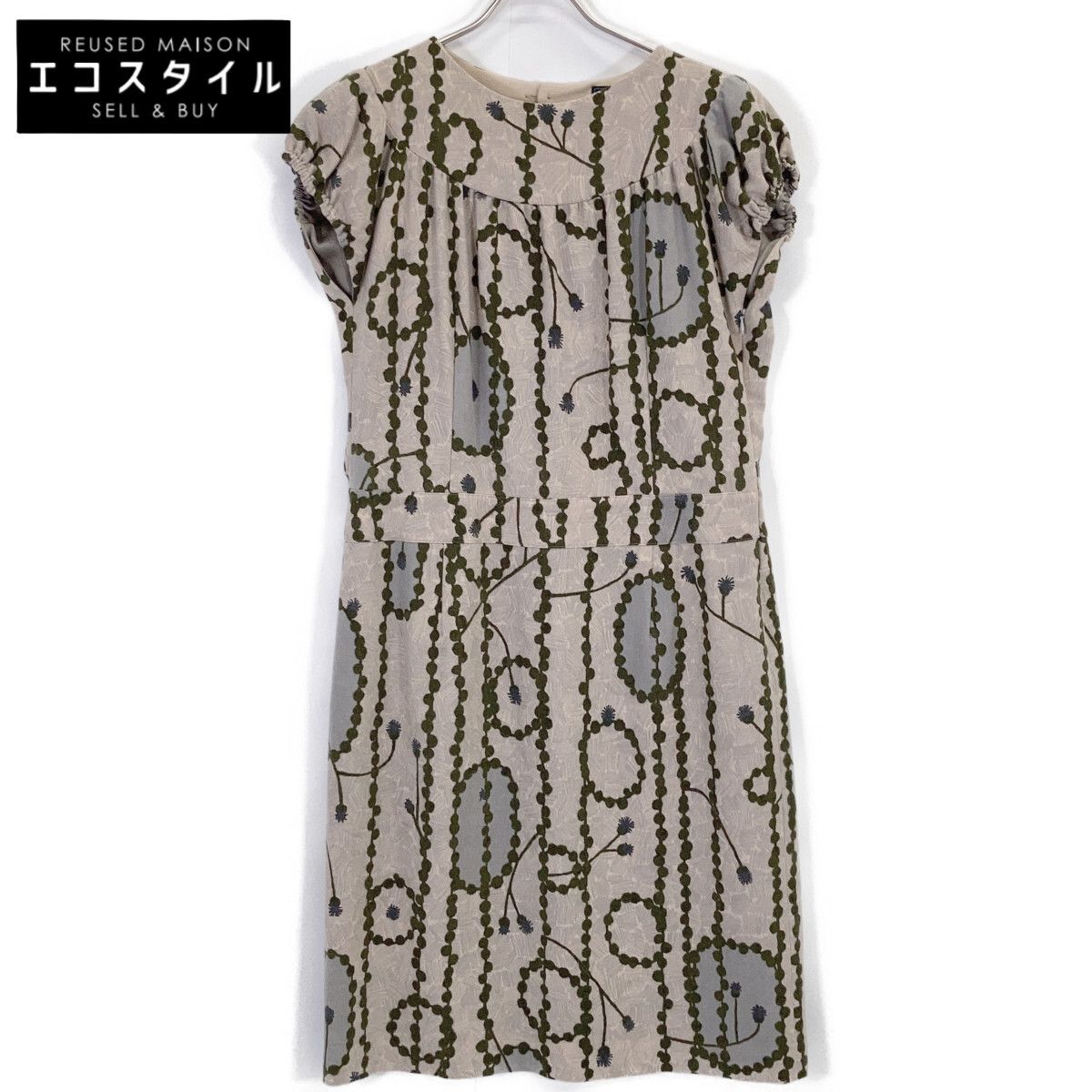 mina perhonen　ミナペルホネン　ベージュ×グリーン GARLAND ノースリーブ ワンピース　38