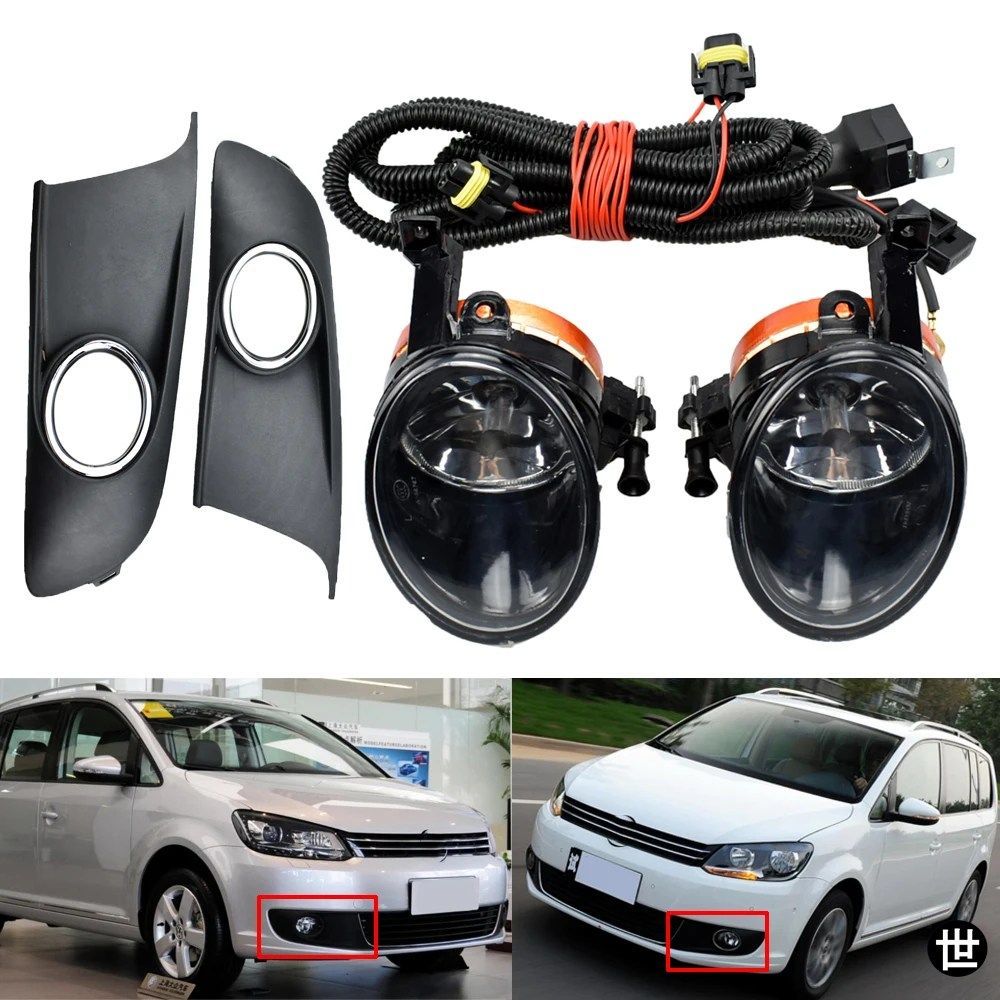 TOURAN MK2 フェイスリフト 2011 - 15 用 12V フォグランプ 1ペアフロントフォグランプフレームカバートリムワイヤーキット
