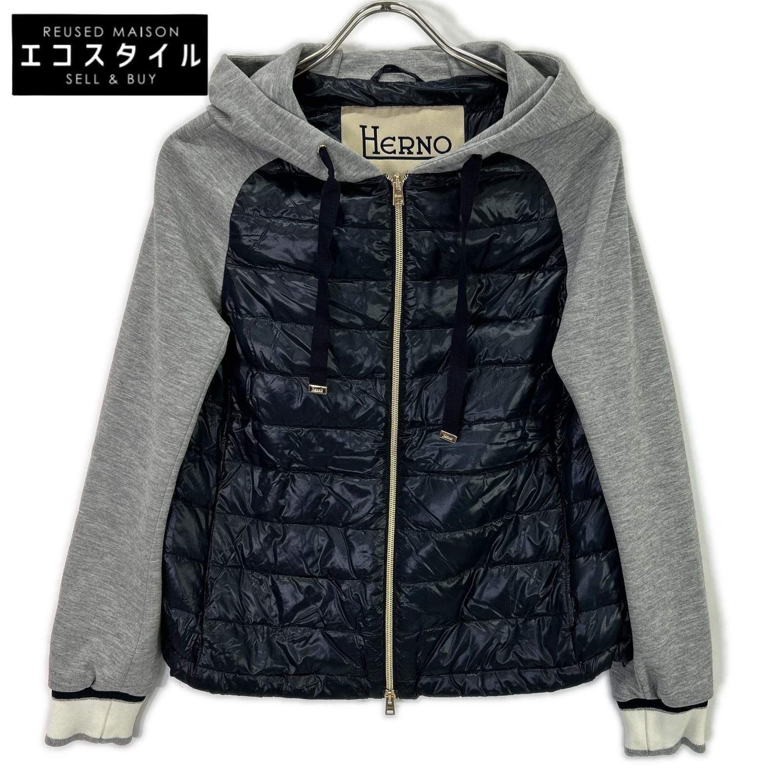 HERNO　ヘルノ　ネイビー×グレー PI0920D ダウン切り替え パーカー　38