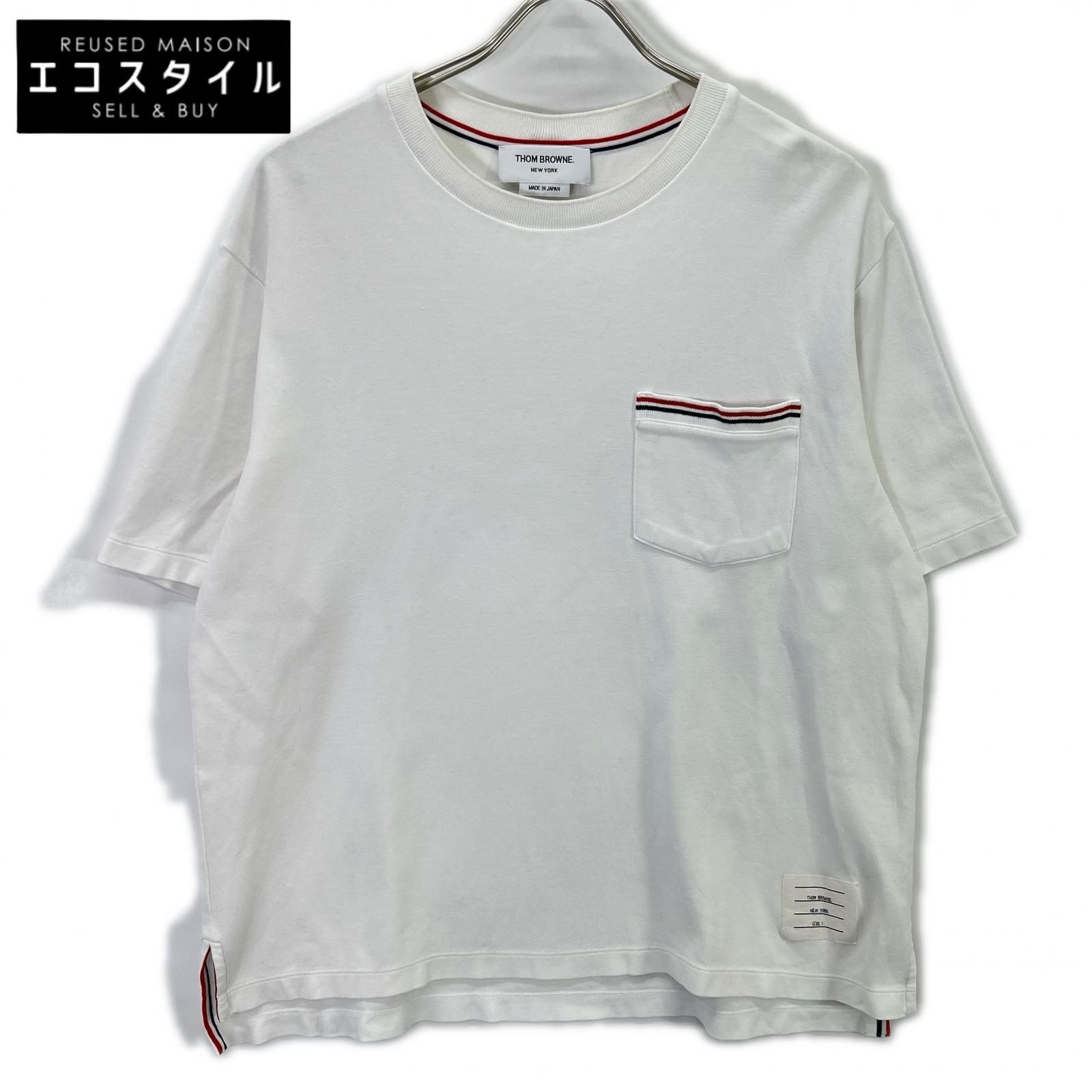 THOM BROWNE　トムブラウン　白 半袖カットソー トリコロール