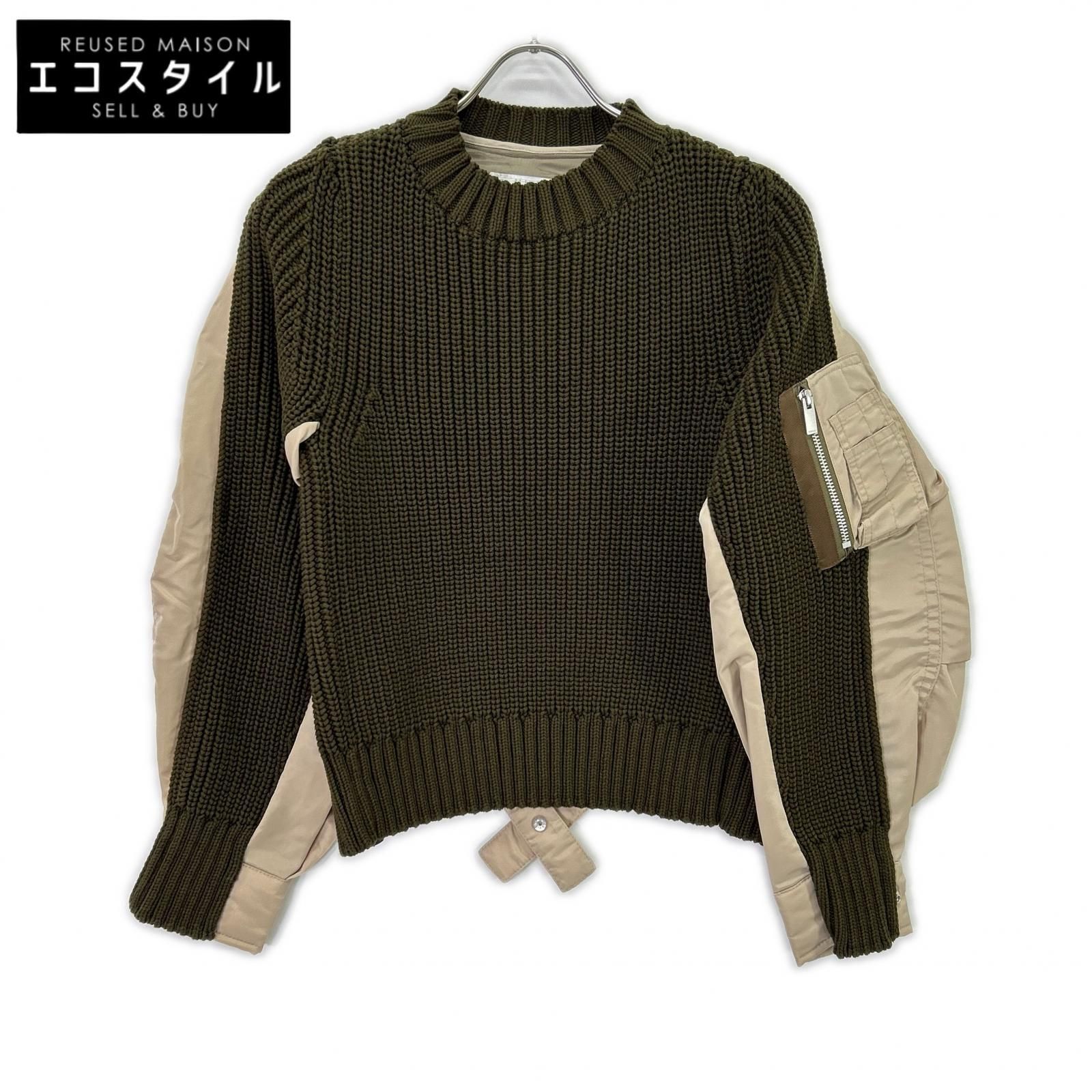 sacai　サカイ　22SS 22-06074 オリーブ×ベージュ MA-1ドッキング ニットプルオーバー　1