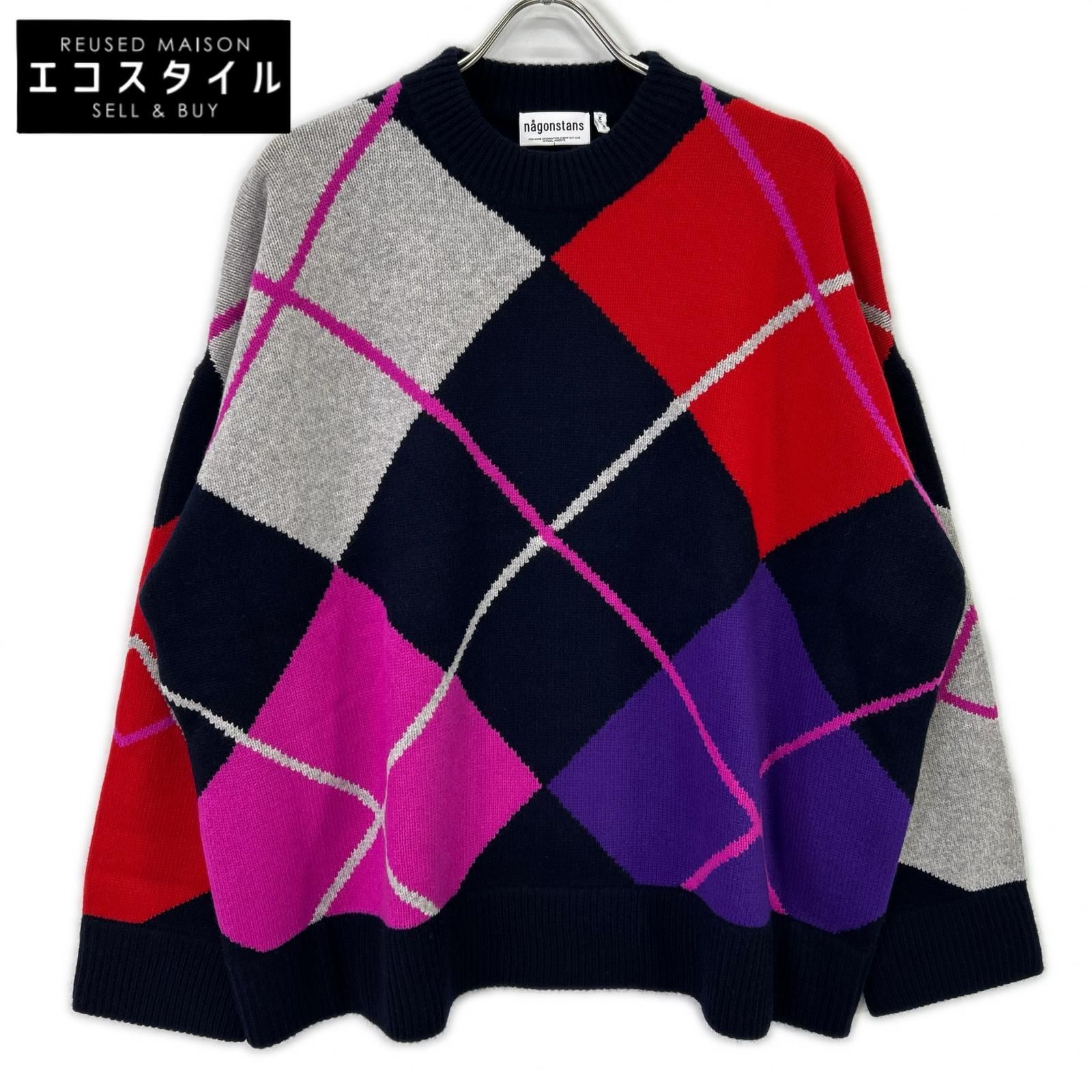 nagonstans　ナゴンスタンス　25AW 470IA170-1461 ネイビー×マルチカラー ウール argyle knit pullover/アーガイルニットプルオーバー　MEDIUM