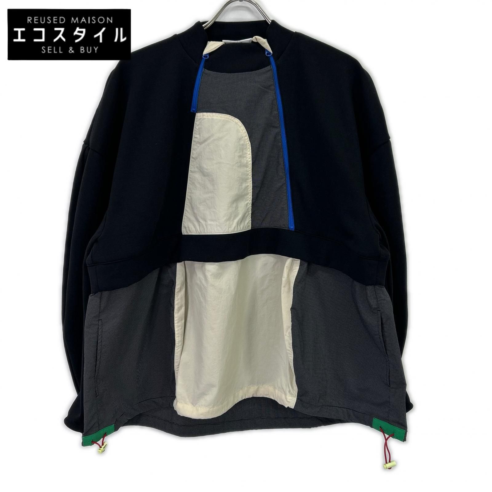nagonstans　ナゴンスタンス　25SS 470IS880-1211 ブラック×ベージュ コットン混 docking pullover/ドッキングプルオーバー　MEDIUM