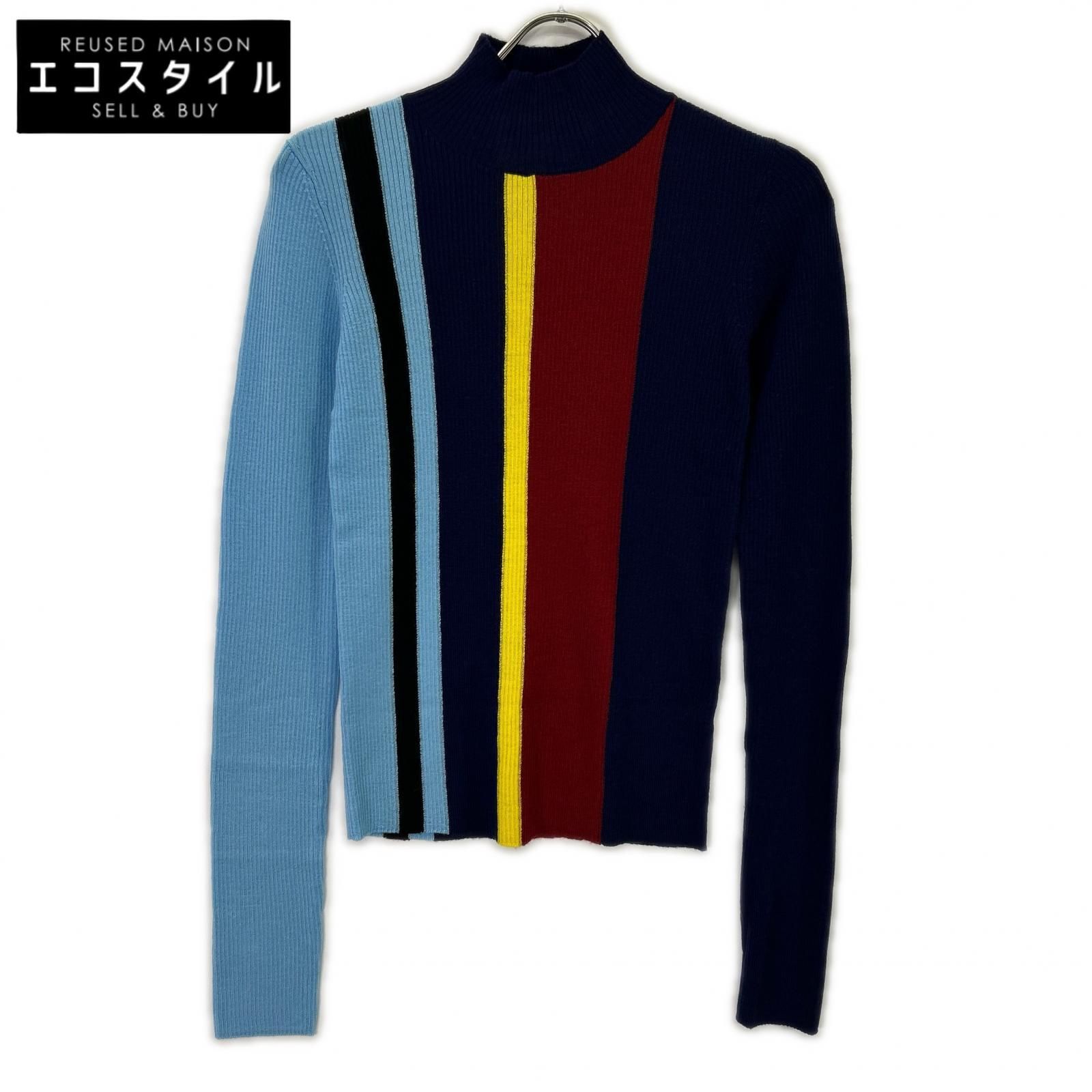 ENFOLD　エンフォルド　26SS 300JS270-0201 ネイビーブルー ウール STRIPE RIB PULLOVER/ストライプリブニットプルオーバー　38