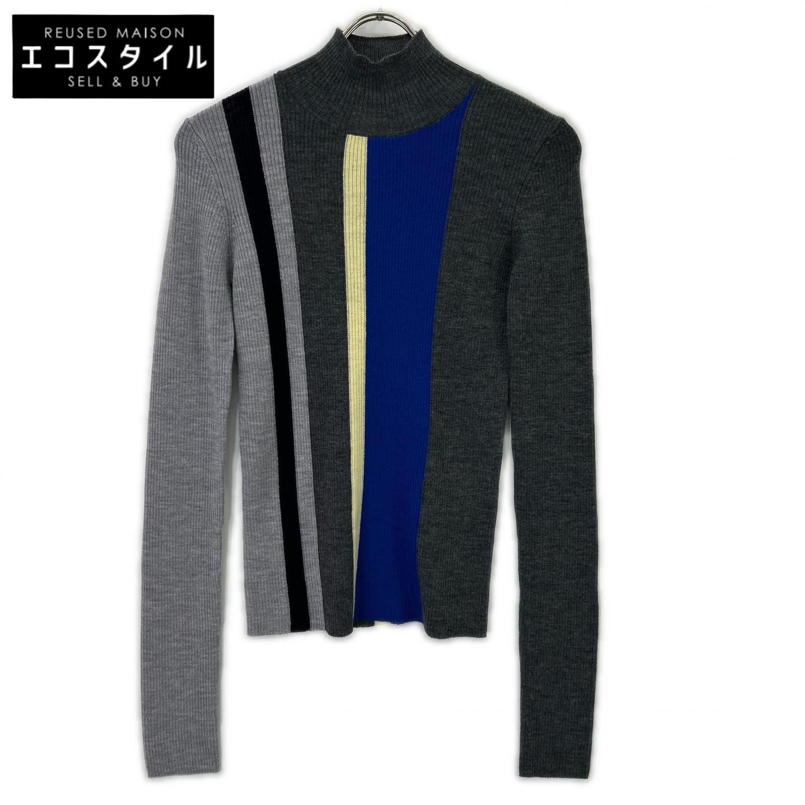 ENFOLD　エンフォルド　26SS 300JS270-0201 グレー ウール STRIPE RIB PULLOVER/ストライプリブニットプルオーバー　38