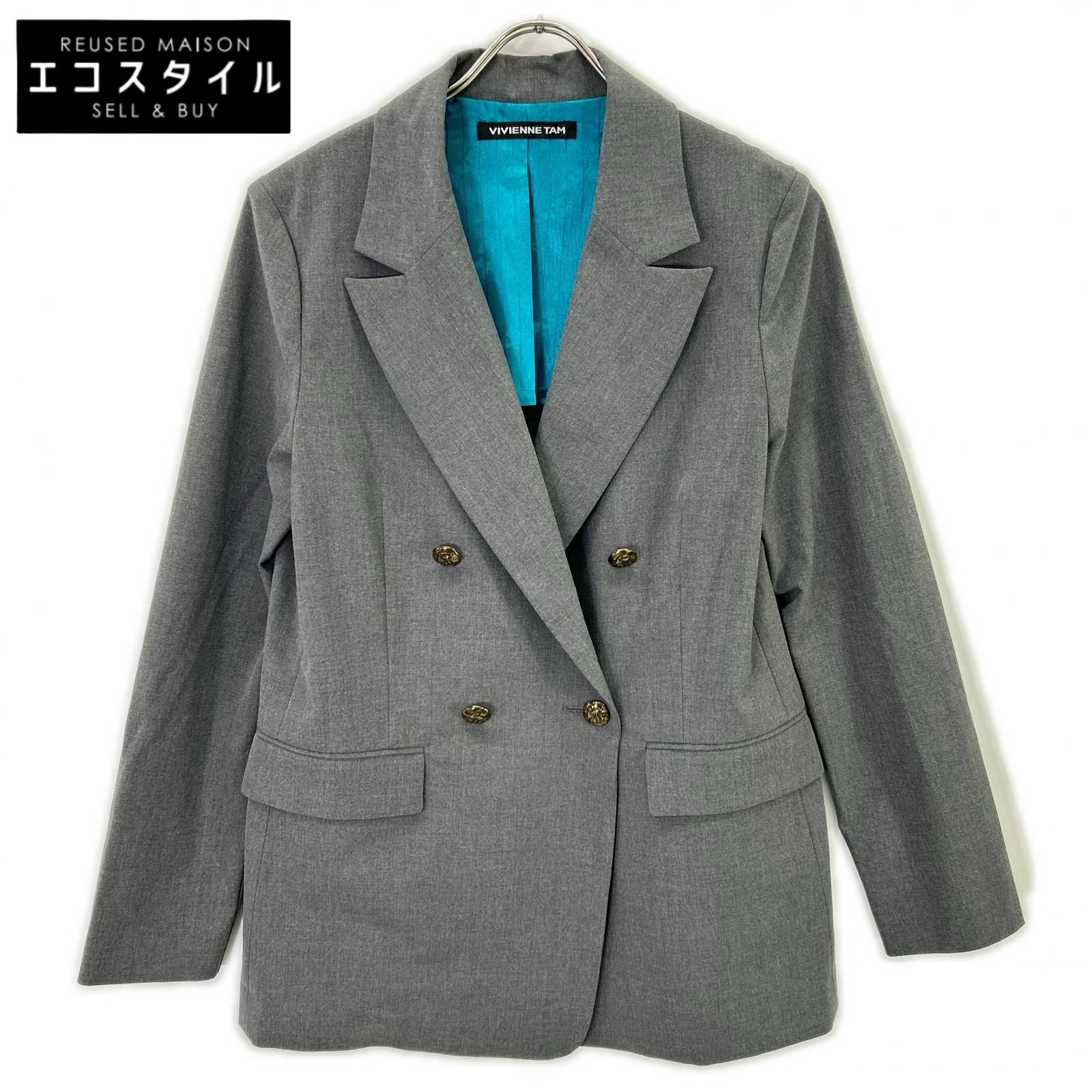 VIVIENNE TAM　ヴィヴィアンタム　15275956 グレー レーヨン混 TROPICAL 2WAY SUITING JACKET/ダブルブレストテーラードジャケット　38