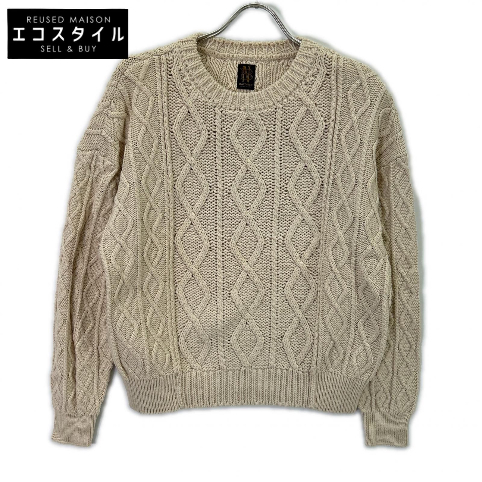 BATONER　バトナー　BN-21SL-006 ベージュ Different Gauge Cable Crew Neck　1
