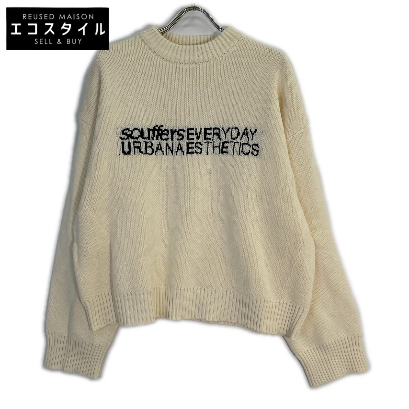 Scuffers　スカッファー　ホワイト×ブラック ロゴ刺繍 モックネックニット　XL