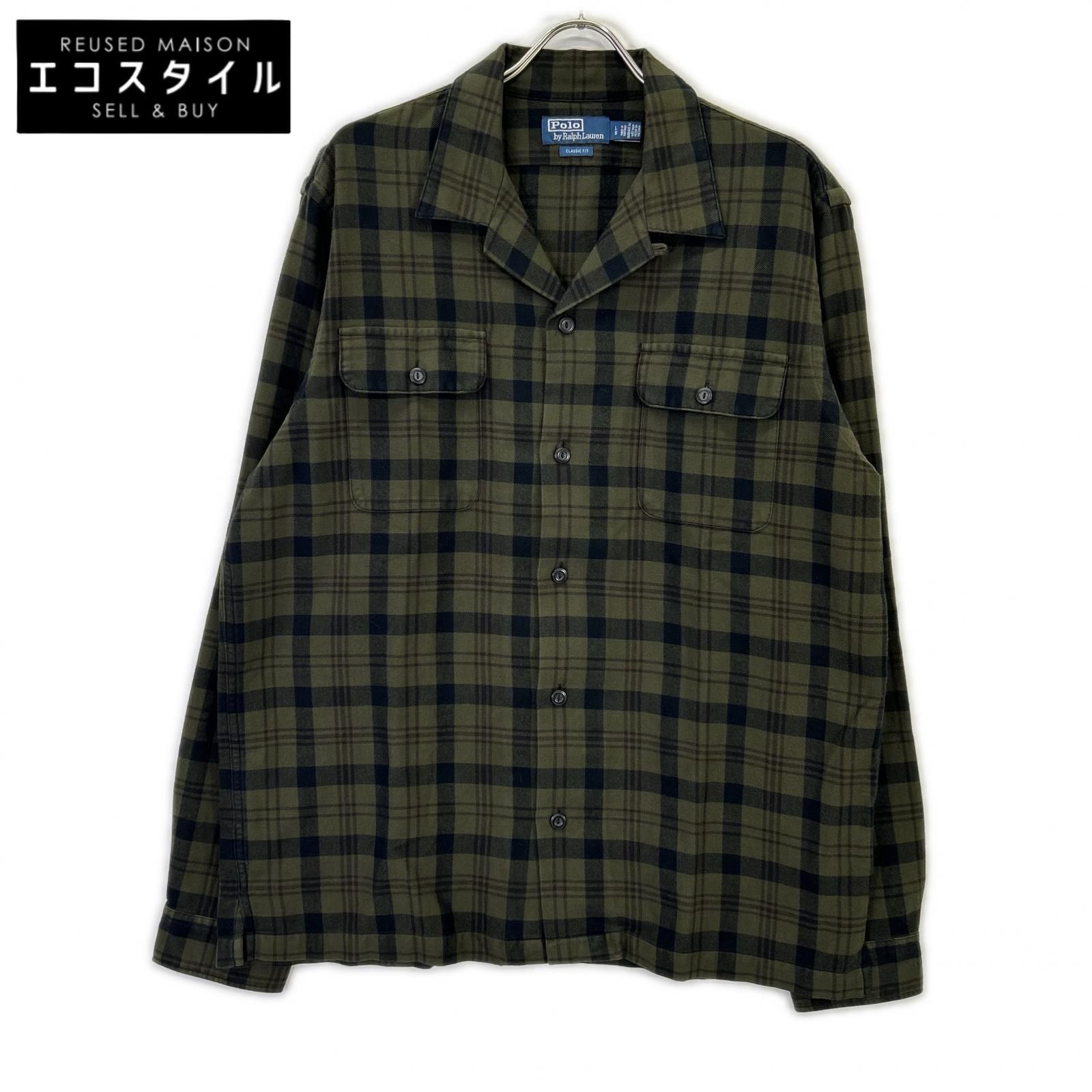 POLO RALPH LAUREN　ポロ ラルフローレン　カーキ クラシック フィット チェック フランネル キャンプシャツ　L