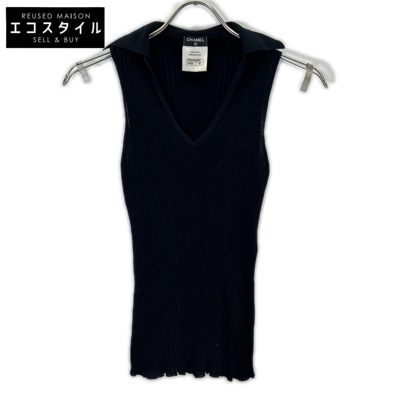 CHANEL　シャネル　15SS P51244K06612 ブラック スキッパー ノースリーブニット　38