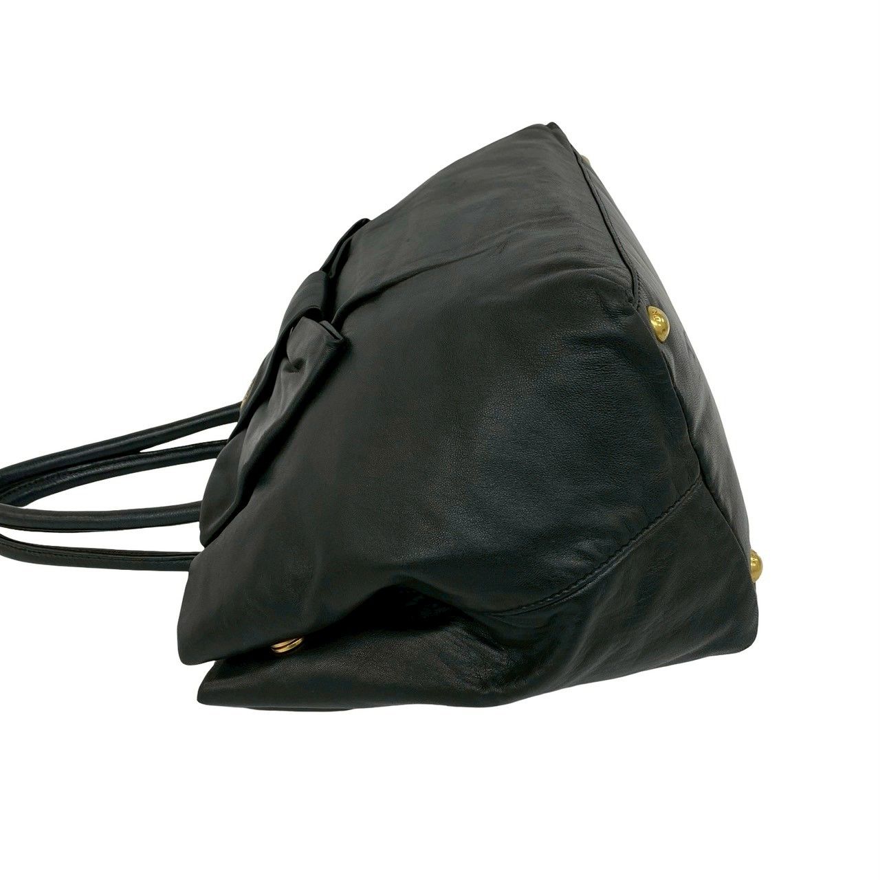 美品　PRADA　プラダ　ハンドバッグ　ボストンバッグ　金具　ロゴ　レザー　革 極 美品 PRADA プラダ ロゴ 金具 リボン モチーフ レザー 本革