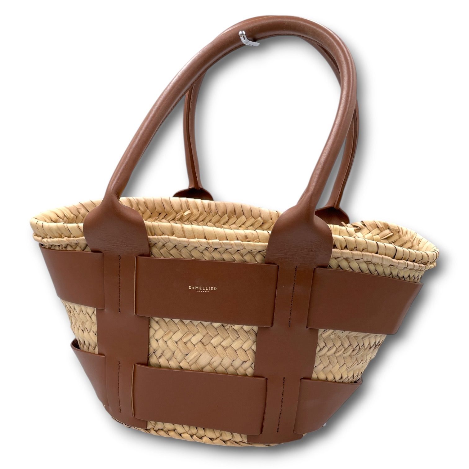 保存袋付き DEMELLIER LONDON デメリエーロンドン かごバッグ MINI SANTORINI ミニサントリーニ トートバッグ 茶色 ブラウン レディース 夏 ゴーゴー古着セントラルパーク名古屋店 24 No.久2205