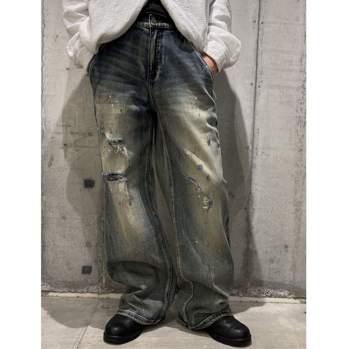 ROCKSTEADY×RECORDS INC． SLOUCHY JEANS Vintage加工バギーワイドデニムパンツ 8069000146417