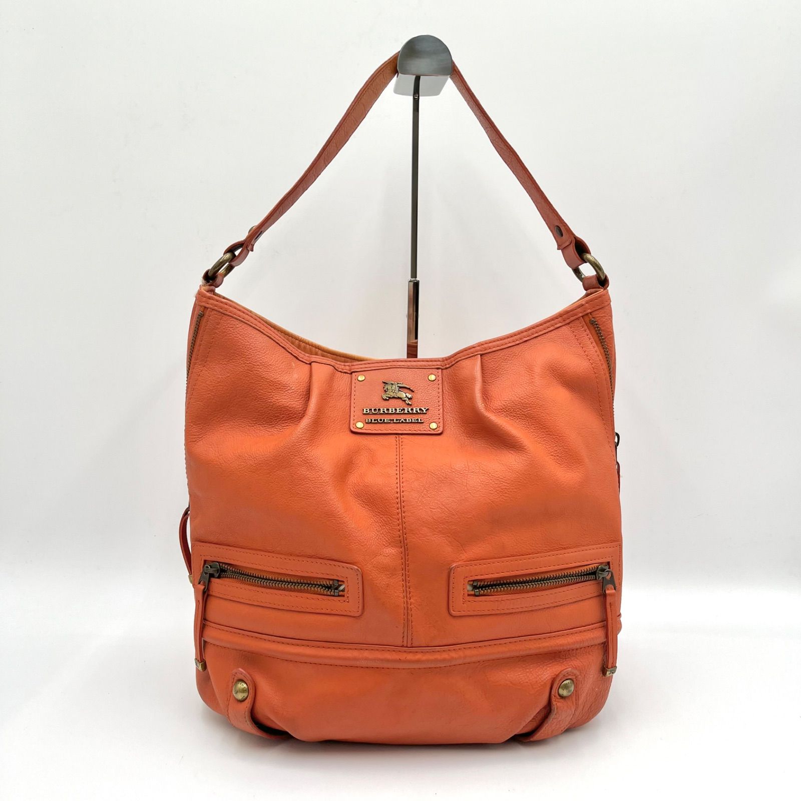 Burberry Blue Label Biker Leather Shoulder Bag Orange Y2K