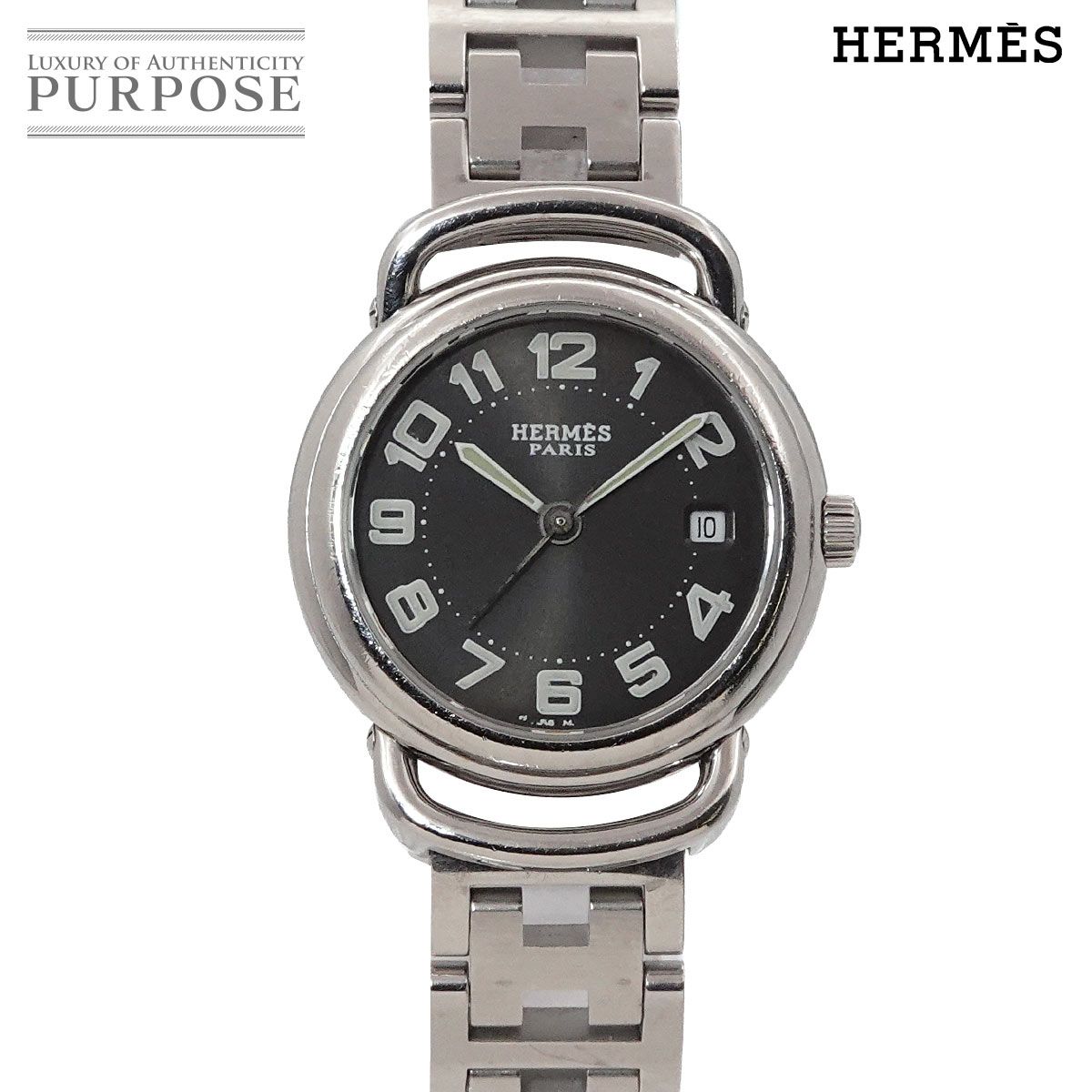 エルメス HERMES プルマン PU2 210 レディース 腕時計 デイト グレー クォーツ ウォッチ Pullman 90313492