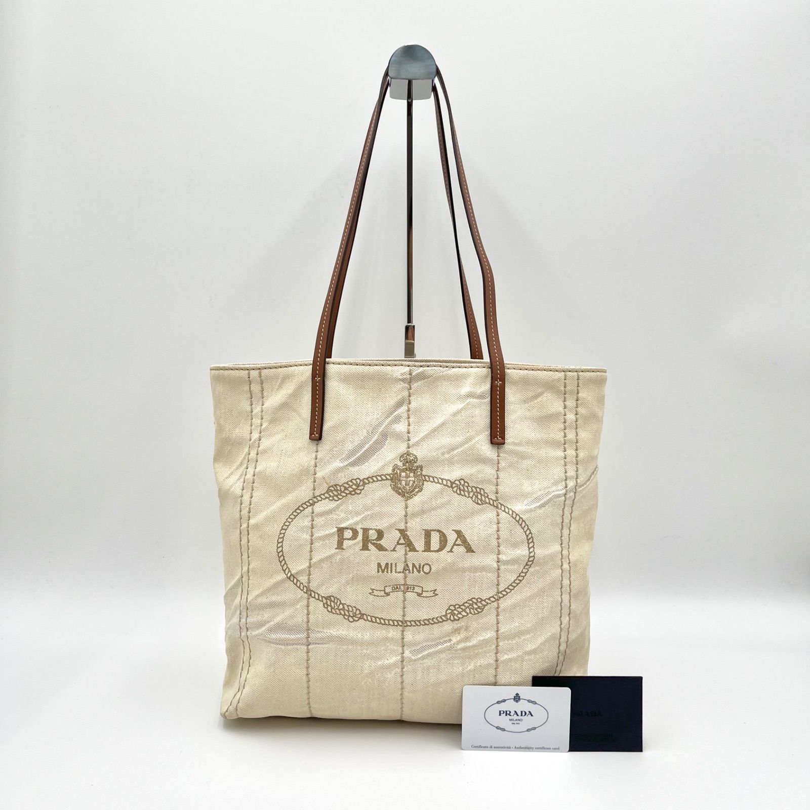 PRADA プラダ MISTOLINO VITTELO トートバッグ ショルダーバッグ リネンブレンド 1BG347