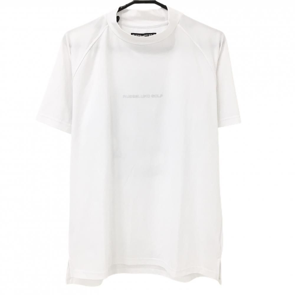 【美品】ラッセルノゴルフ 半袖ハイネックシャツ 白 背面ルチャマスク メンズ 5(L) ゴルフウェア RUSSELUNO
