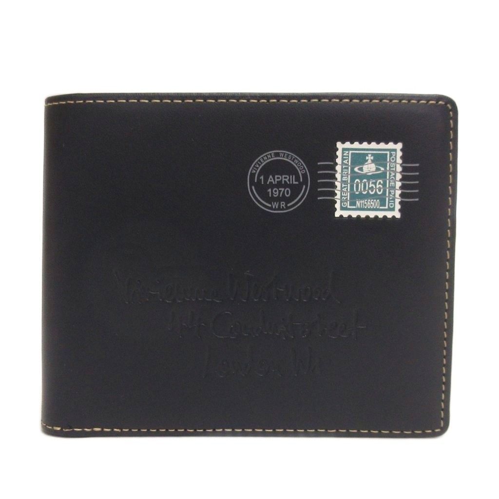 ヴィヴィアンウエストウッド Vivienne Westwood 美品 エンベロープ 財布 二つ折り レザー VWK873 紺 ネイビー ウォレット