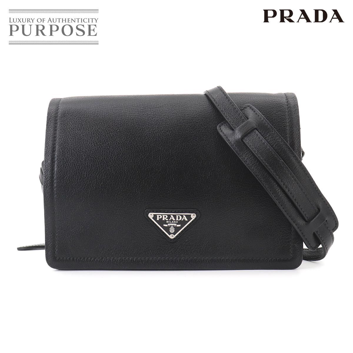 新品同様 プラダ PRADA メッセンジャー ショルダー バッグ レザー ネロ ブラック 1BD296 Messenger Bag 90324007