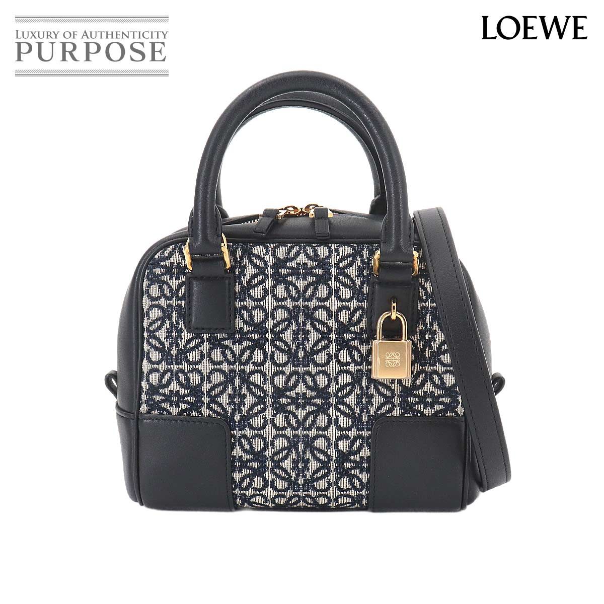 未使用 展示品 ロエベ LOEWE アマソナ 16 スクエア 2way ハンド ショルダー バッグ キャンバス レザー ブラック 90325005