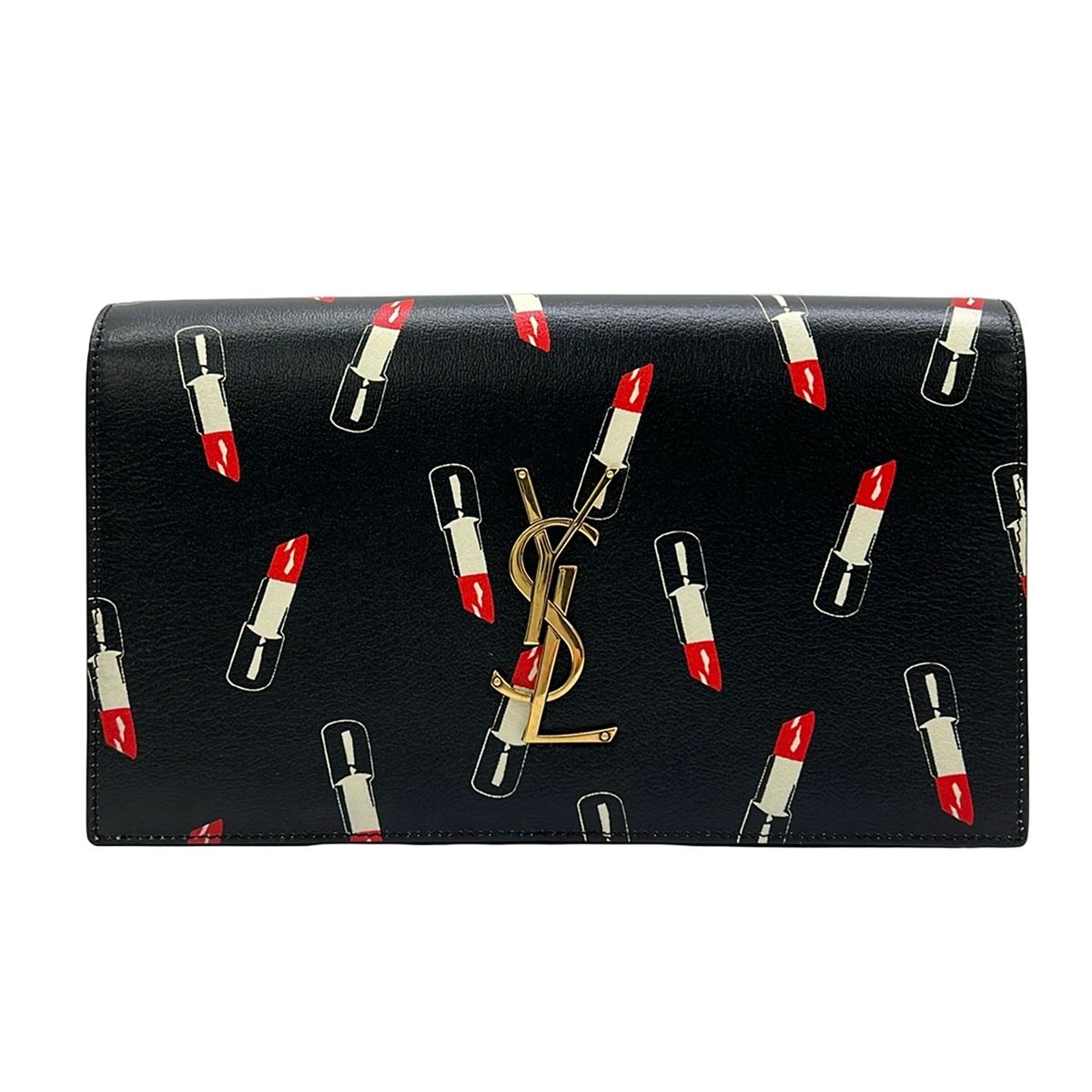 SAINT LAURENT PARIS(サンローランパリ) クラッチバッグ美品 - 400409 黒×アイボリー×レッド レザー