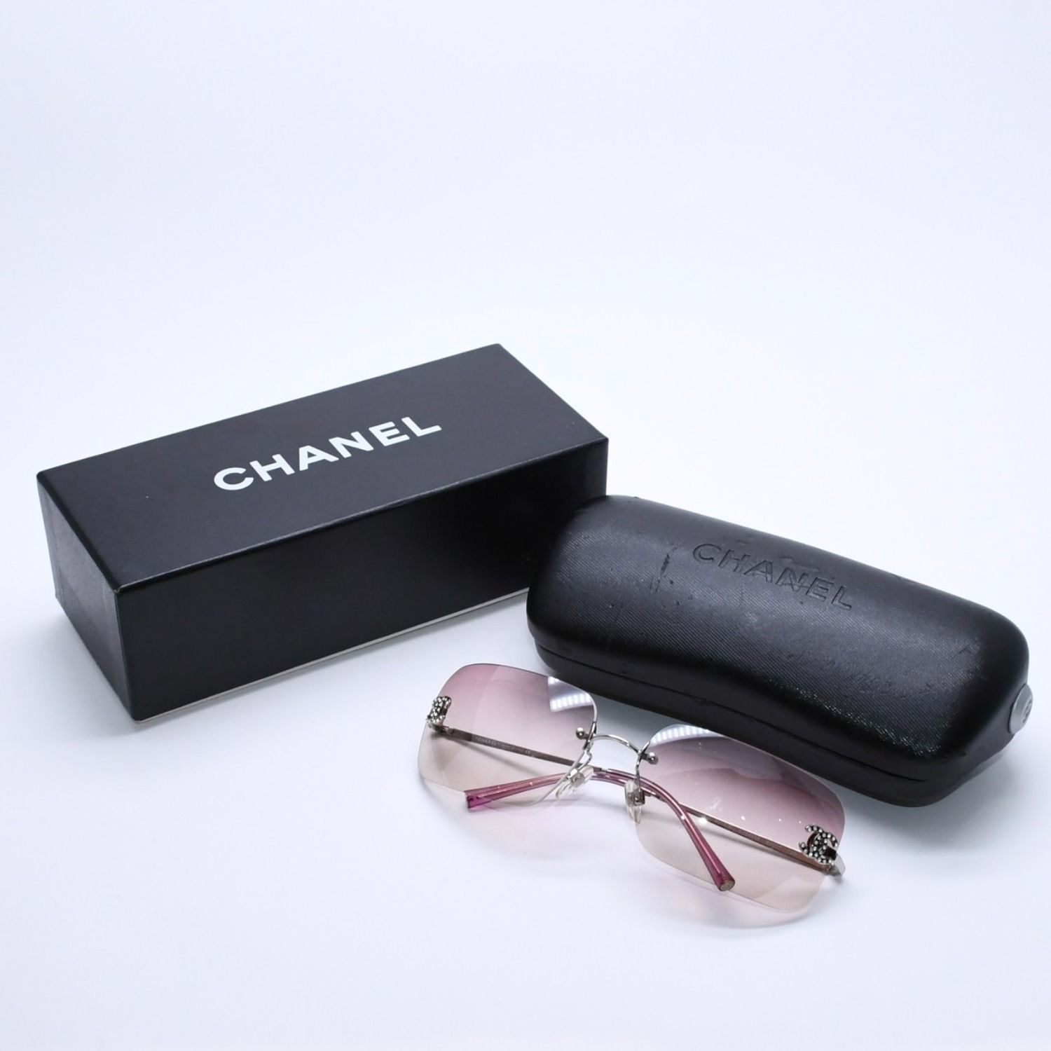 極美品 CHANEL シャネル Sunglasses サングラス 4017-D ラインストーン ピンク シルバー 62◻︎17 120 中古 4a003999